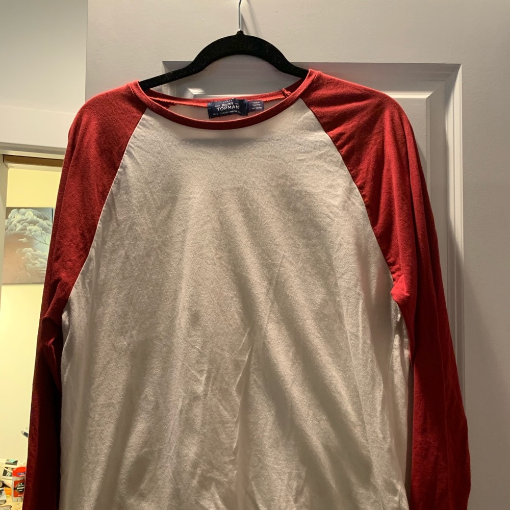 Topman Red and White 3/4 Sleeve Shirt